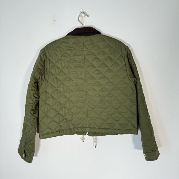 J. Crew Limited Edition Cropped Quilted Barn Jacket Green Corduroy Collar M - Picture 2 of 10